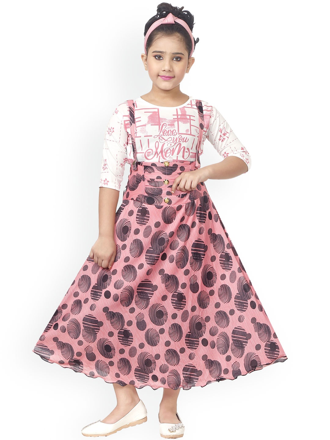 

CELEBRITY CLUB Girls Geometric Printed Maxi Pinafore Dress, Peach