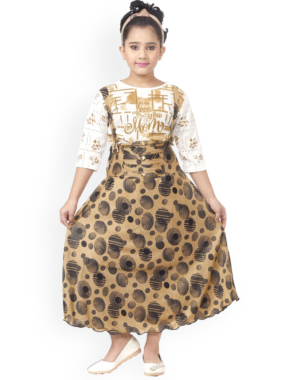 

CELEBRITY CLUB Girls Abstract Printed Pinafore Dress, Mustard
