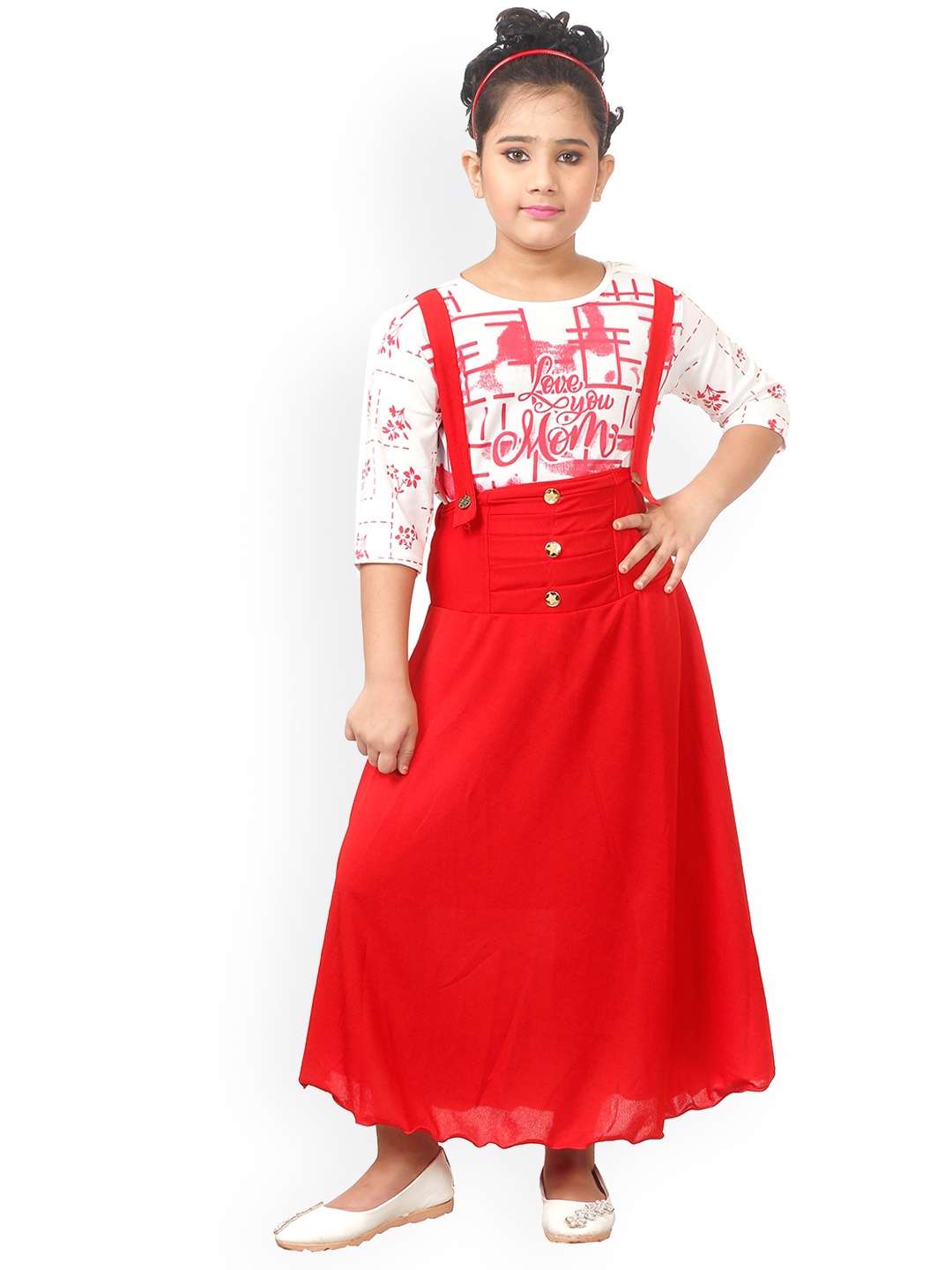 

CELEBRITY CLUB Girls Shoulder Strap Pinafore Dress, Red