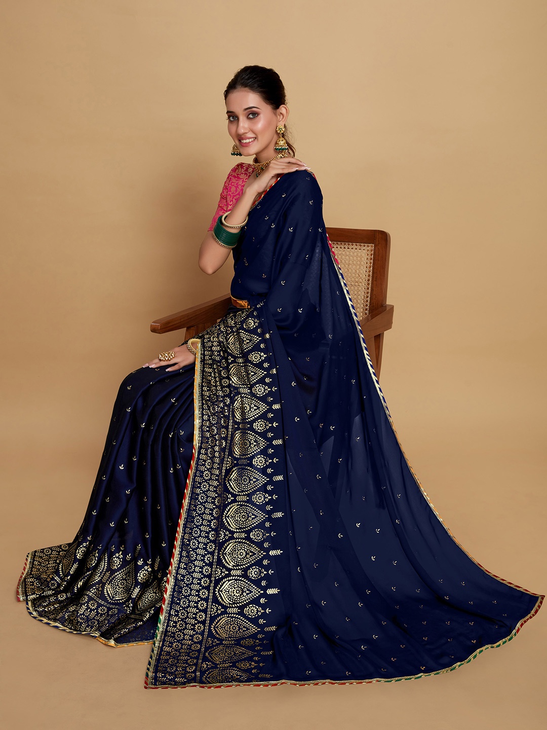 

Sangria Navy Blue Floral Embellished Saree
