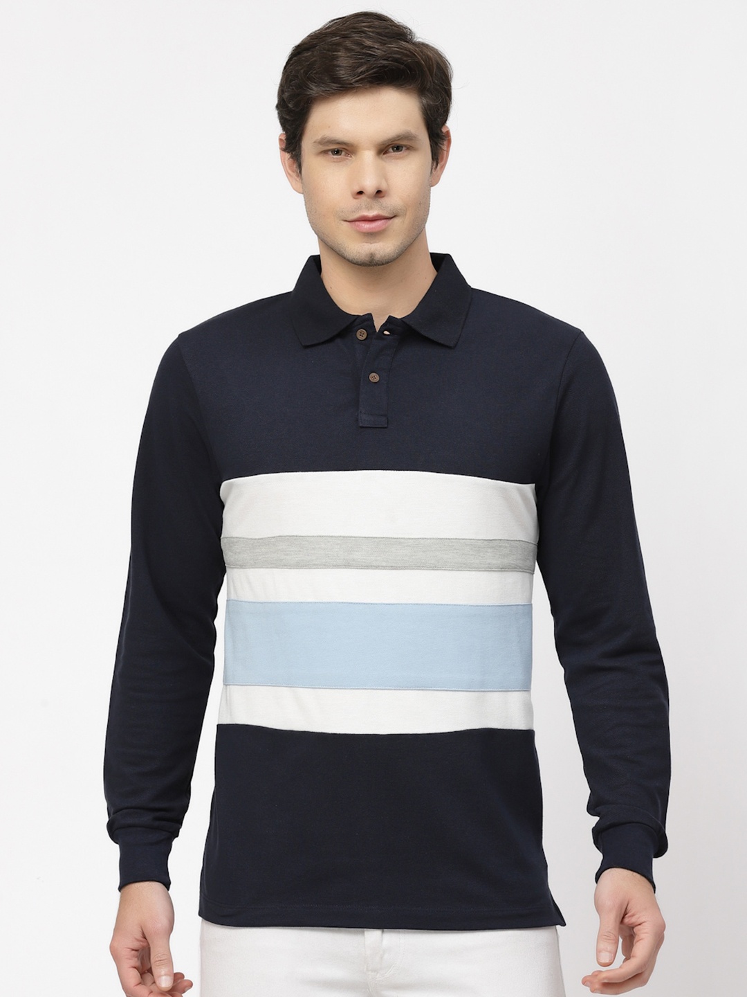 

Kalt Colourblocked Polo Collar T-shirt, Navy blue