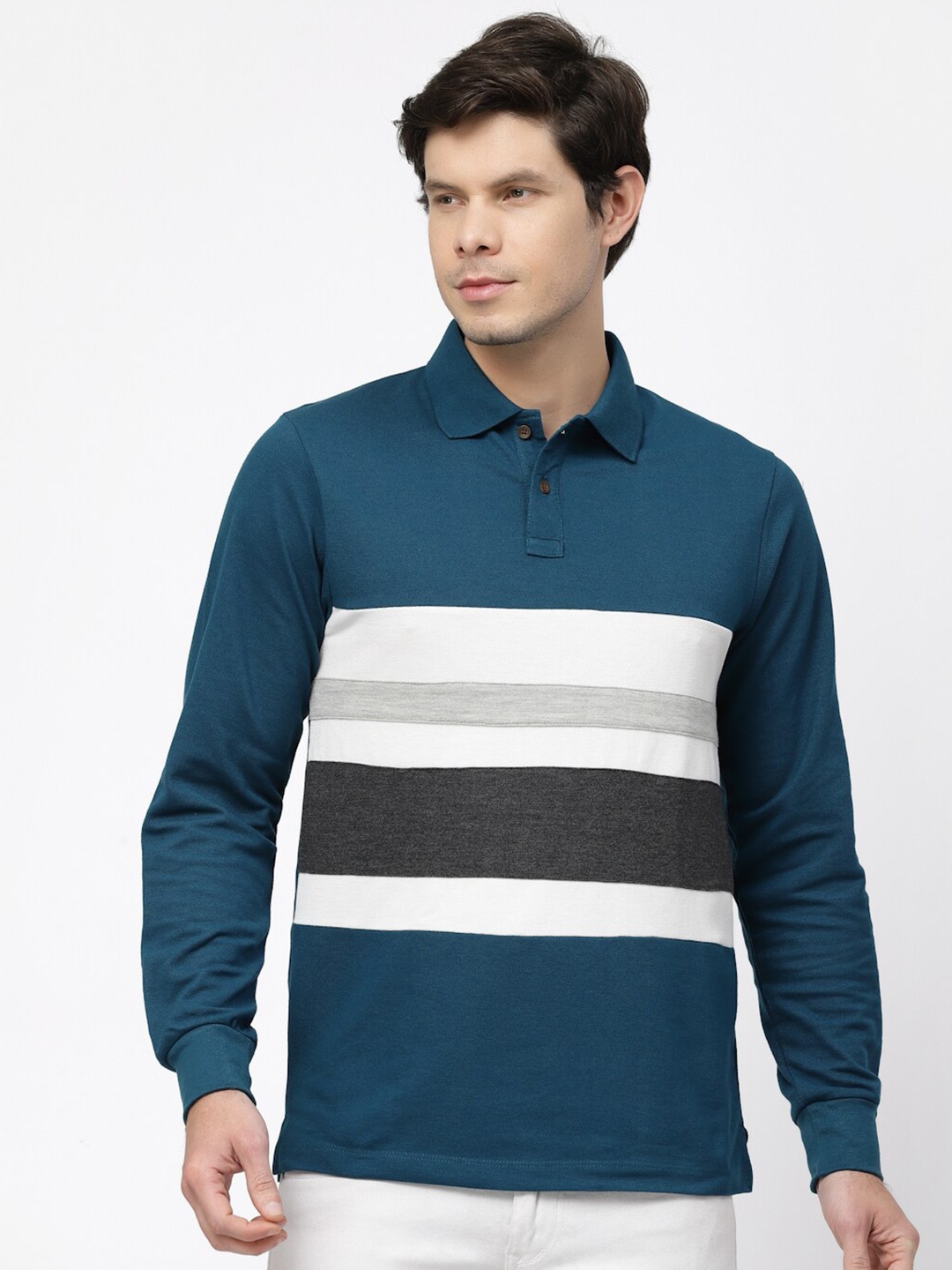 

Kalt Colourblocked Polo Collar T-shirt, Teal