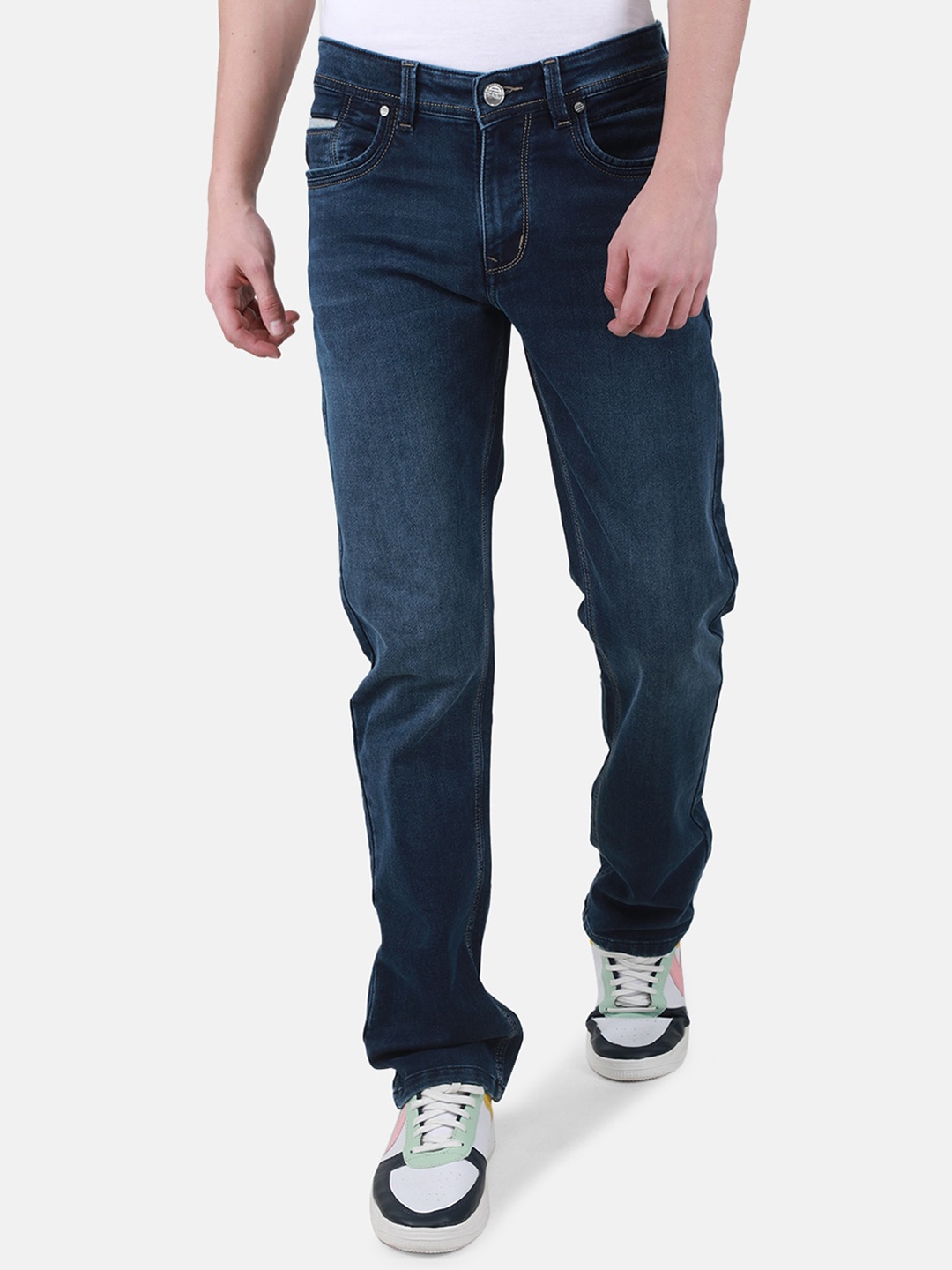 

Duke Men Slim Fit Light Fade Whiskers Cotton Stretchable Stretchable Jeans, Blue