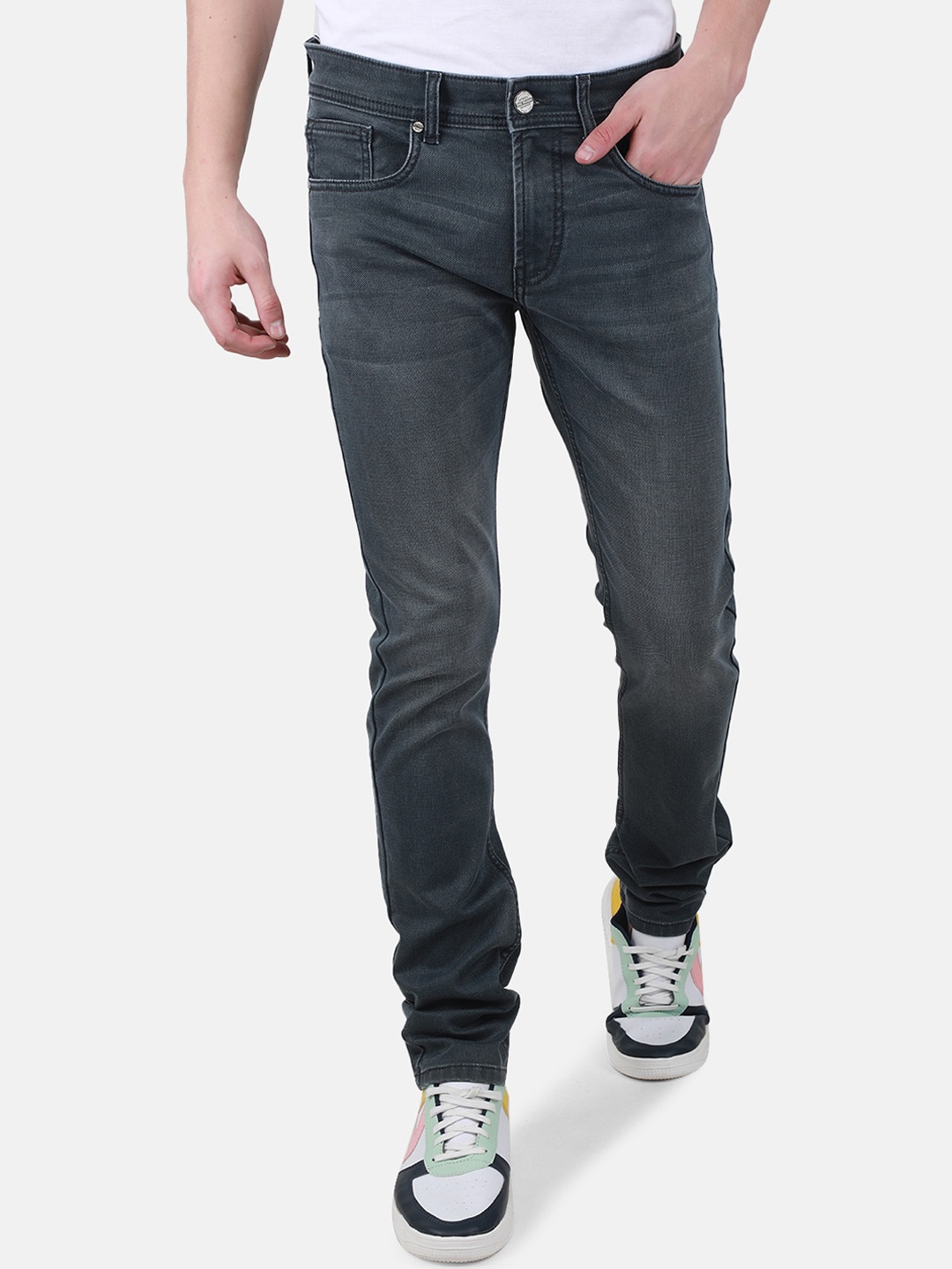 

Duke Men Slim Fit Clean Look Whiskers Cotton Stretchable Stretchable Jeans, Grey