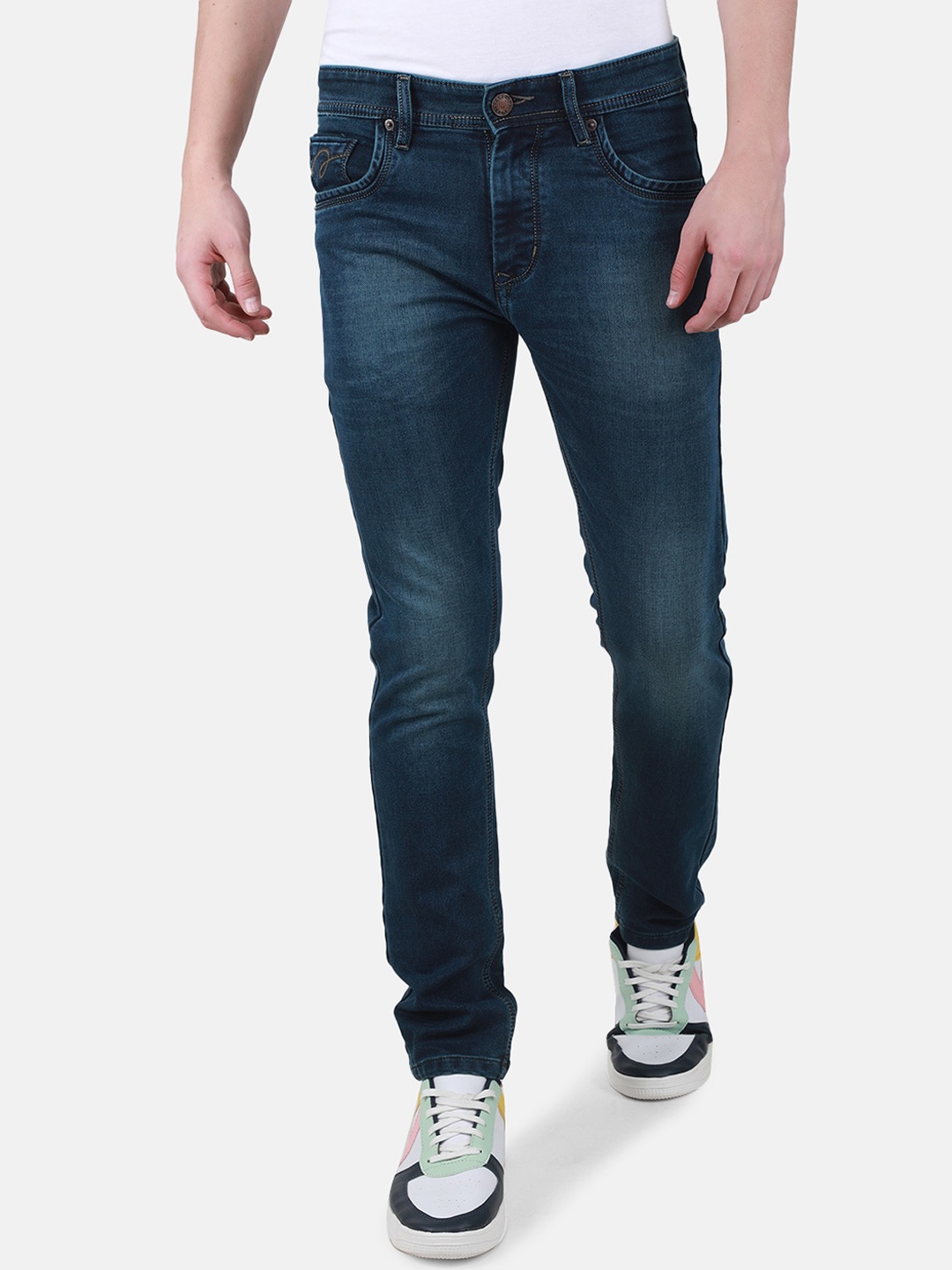 

Duke Men Slim Fit Clean Look Light Fade Cotton Stretchable Stretchable Jeans, Blue