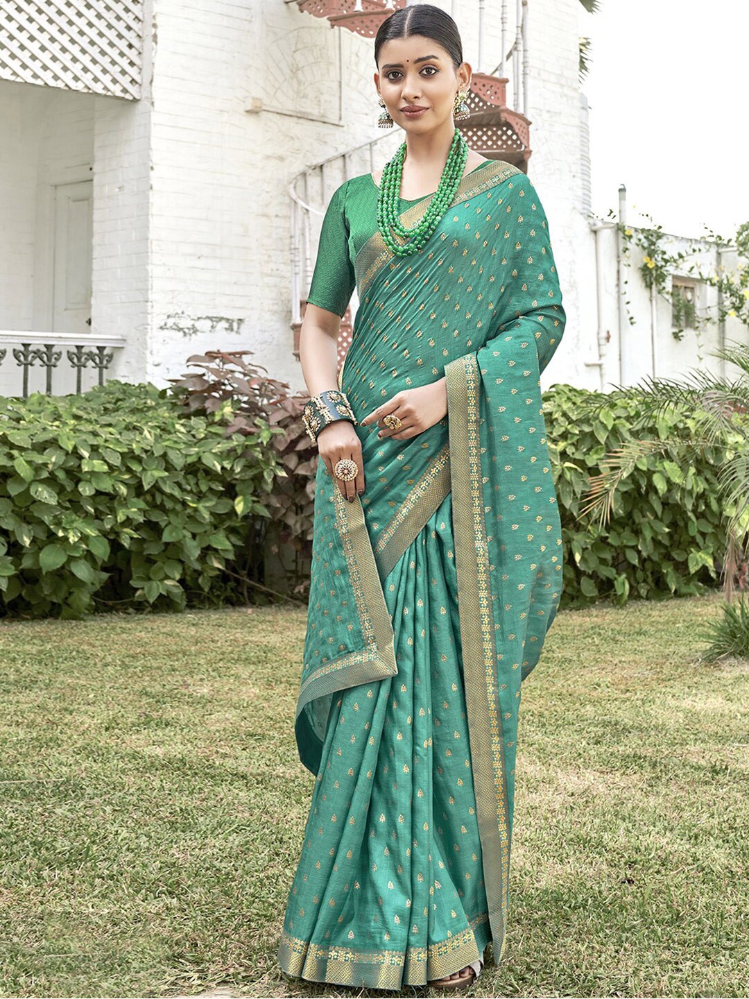 

Satrani Woven Design Zari Saree, Green