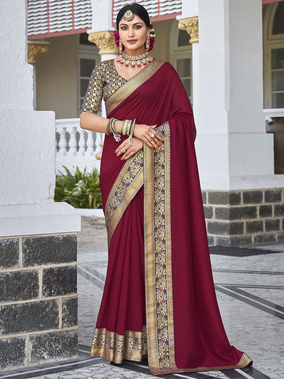 

Satrani Zari Dyed Saree, Maroon