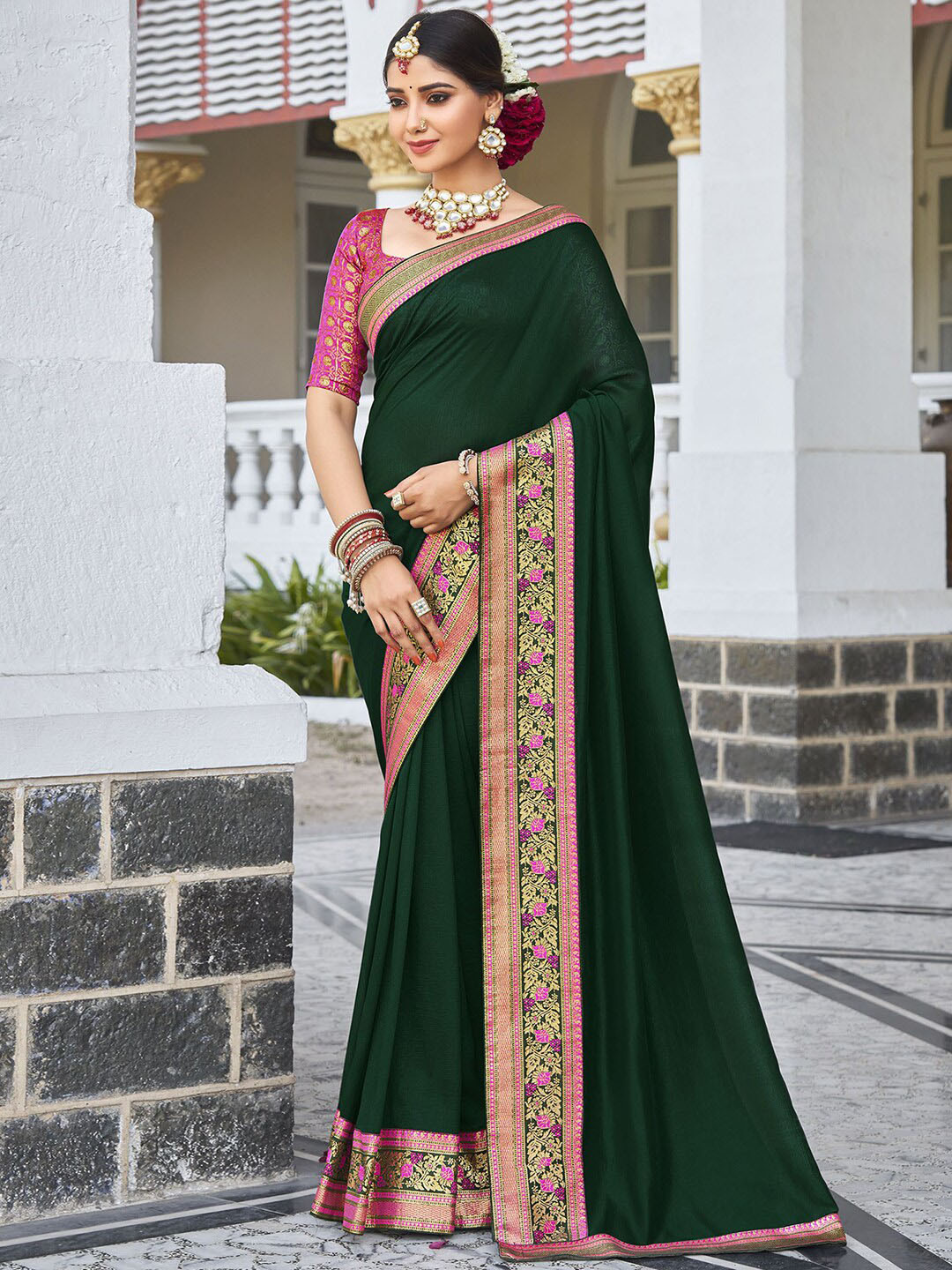 

Satrani Woven Design Zari Saree, Green