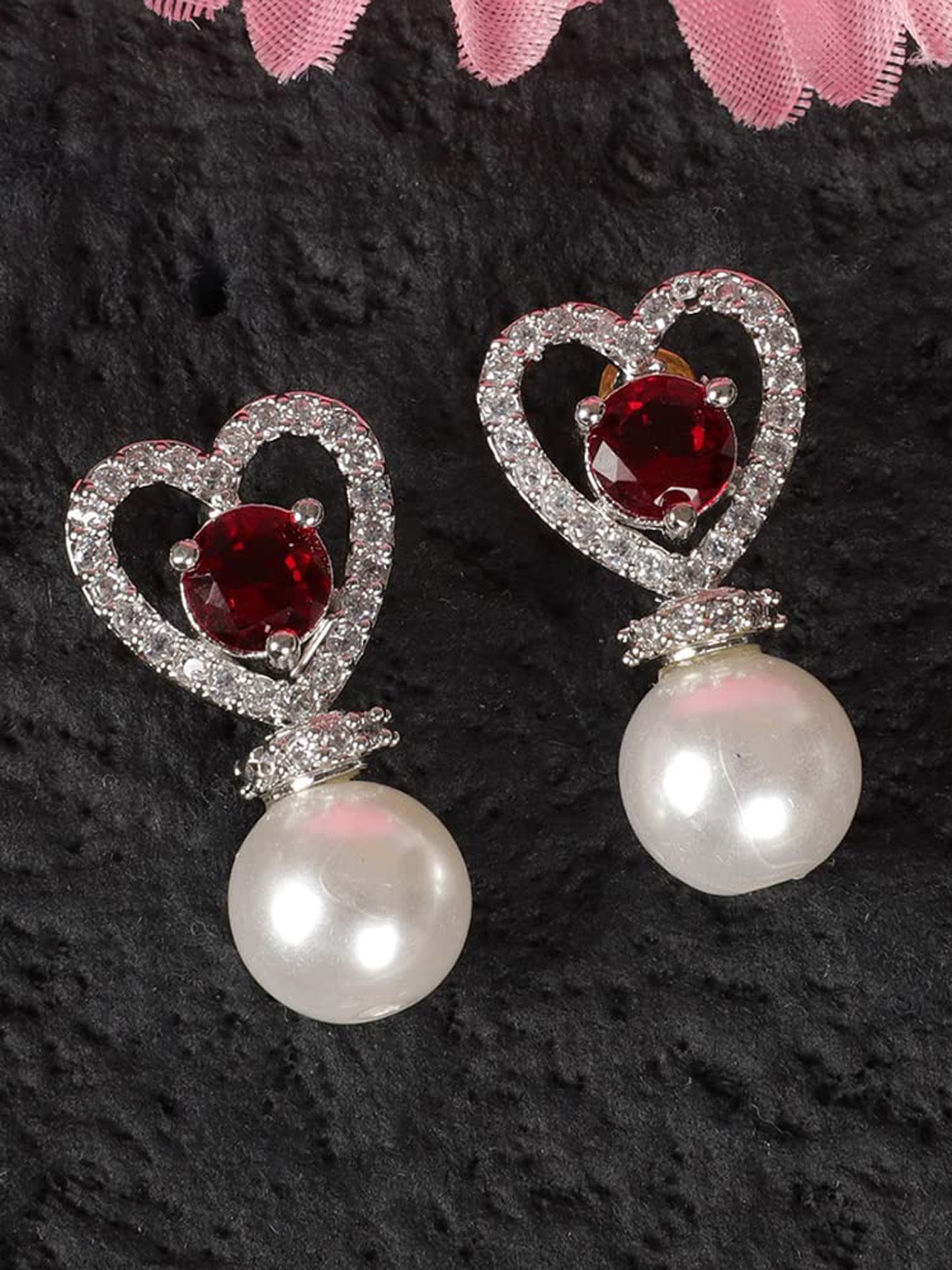 

The Pari Heart Shaped Drop Earrings, Red