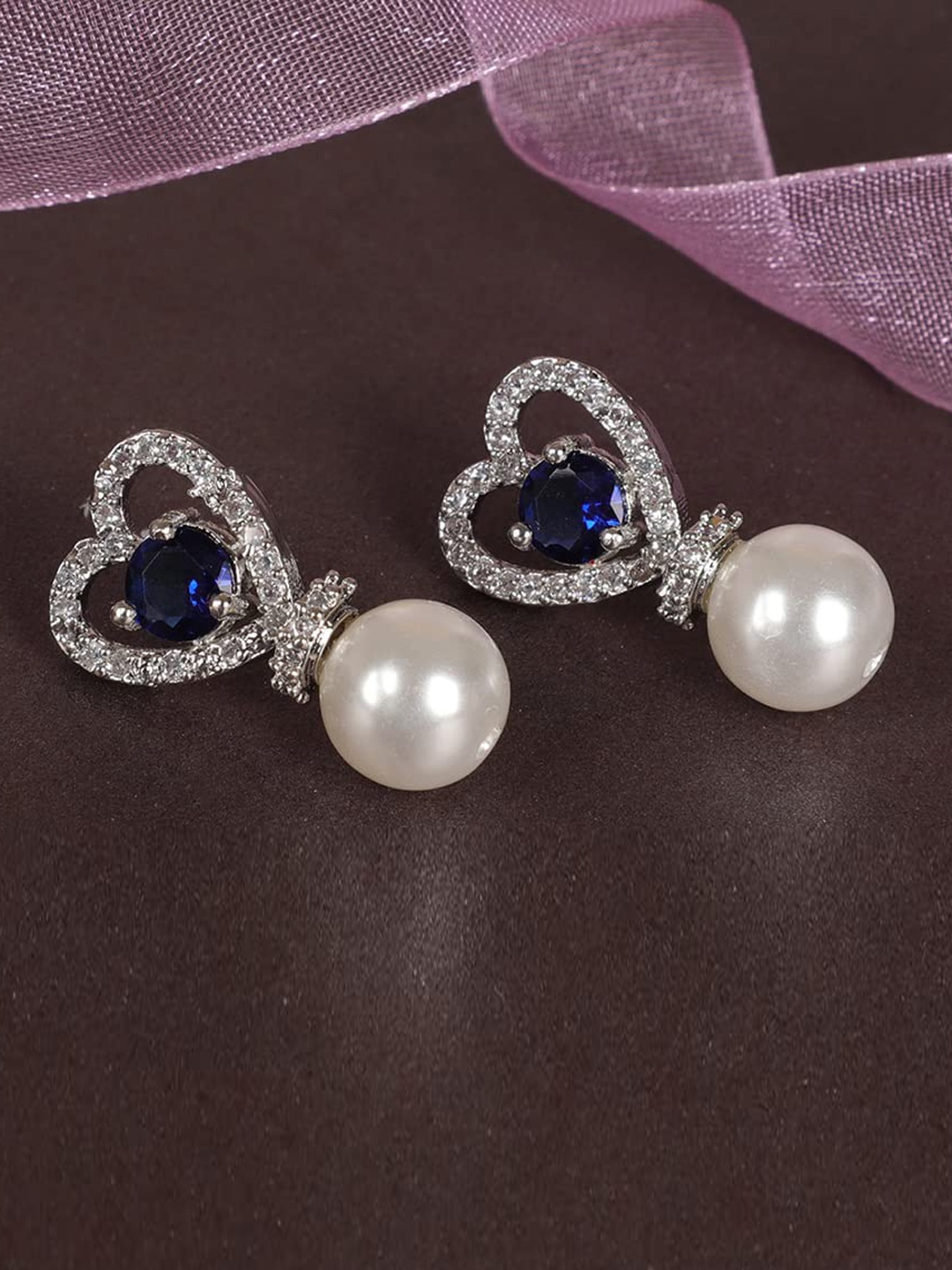 

The Pari Rhodium-Plated American Diamond Studded Contemporary Drop Earrings, Silver