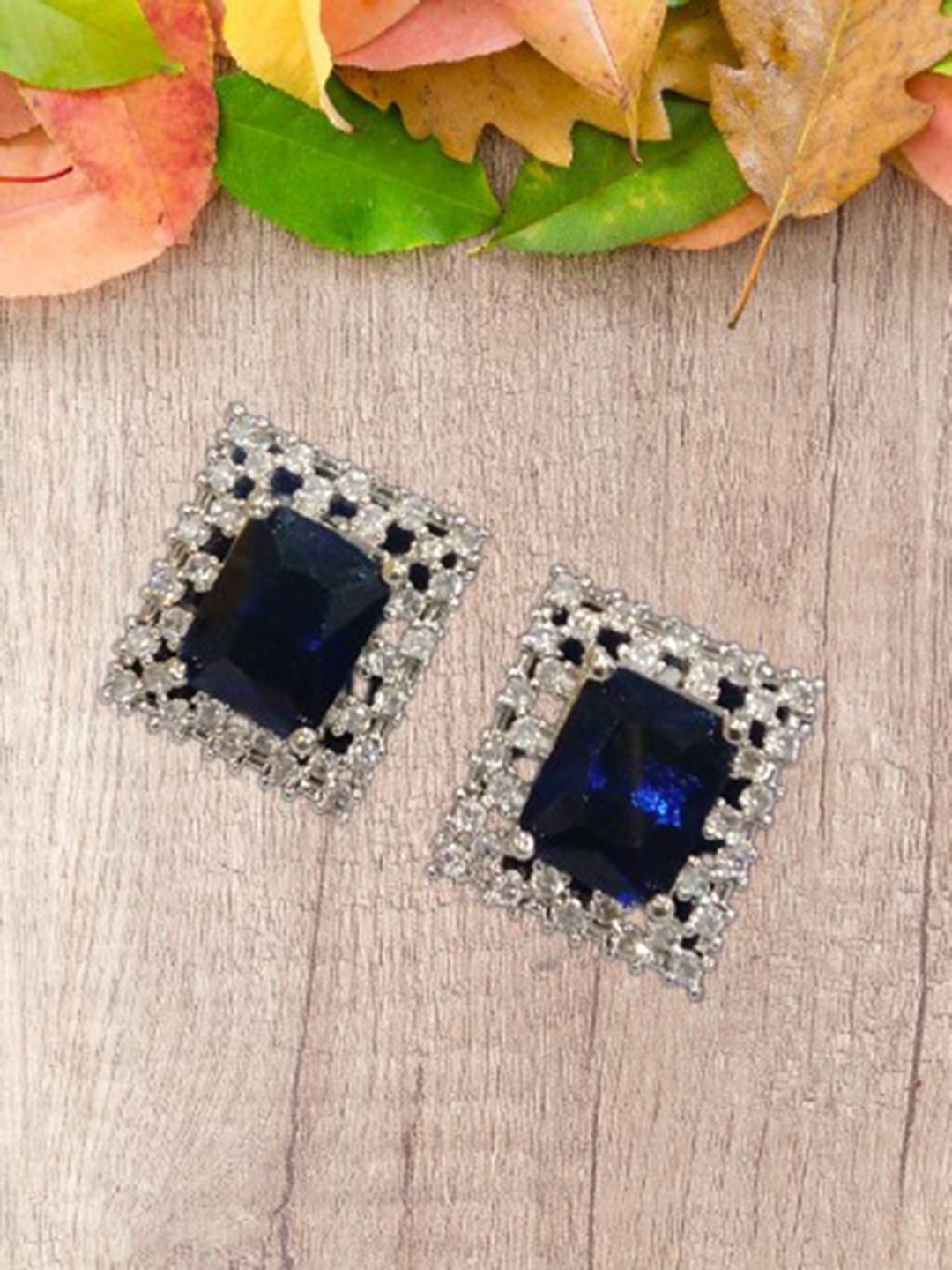 

The Pari Rhodium-Plated American Diamond Studded Studs Earrings, Blue