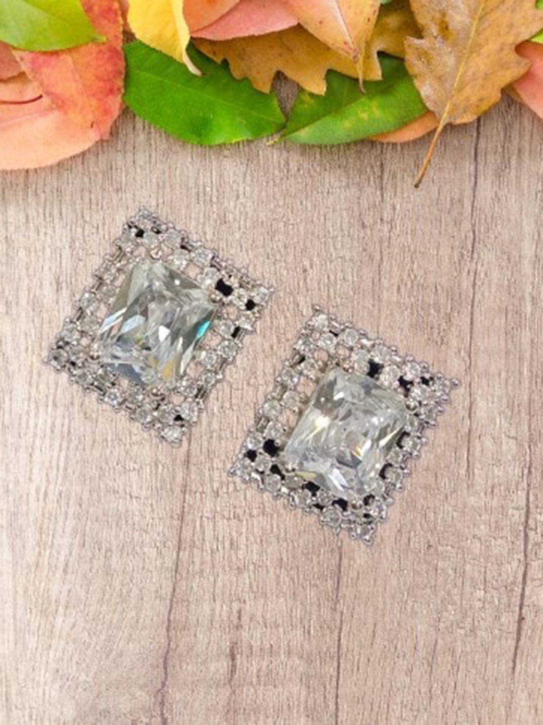 

The Pari Rhodium-Plated American Diamond Studded Studs Earrings, Silver
