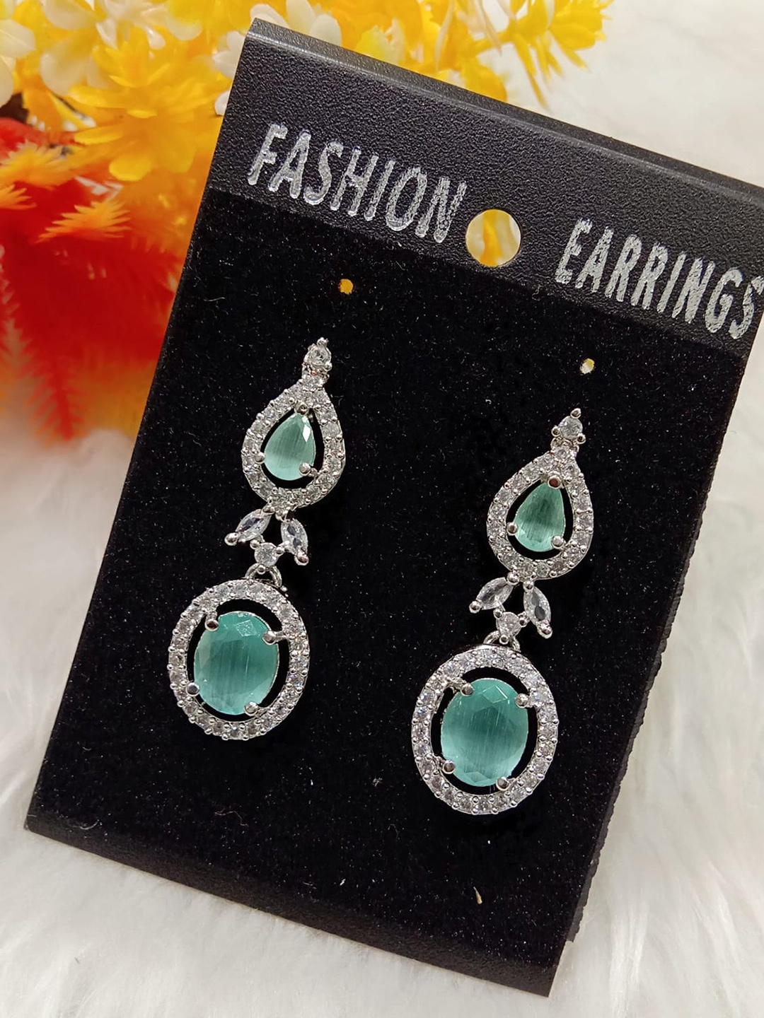 

The Pari Rhodium-Plated AD-Studded Contemporary Drop Earrings, Silver