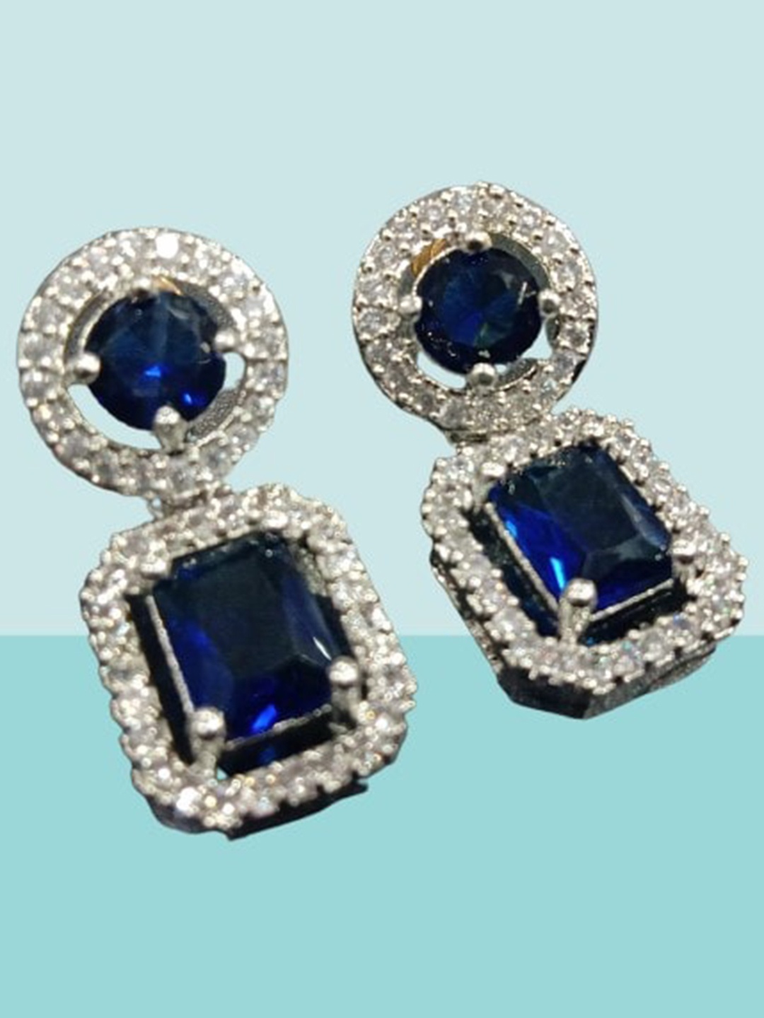 

The Pari Rhodium-Plated American Diamond Studded Contemporary Drop Earrings, Silver