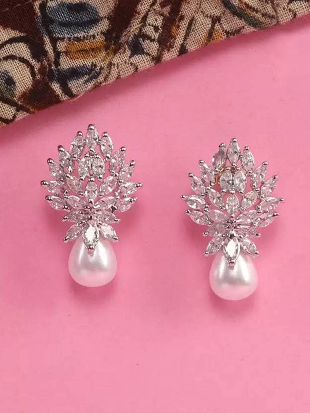 

The Pari Rhodium-Plated American Diamond Contemporary Stud Earrings, Silver