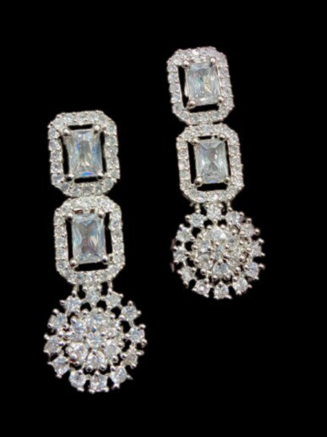 

The Pari Rhodium-Plated American Diamond Studded Drop Earrings, Silver