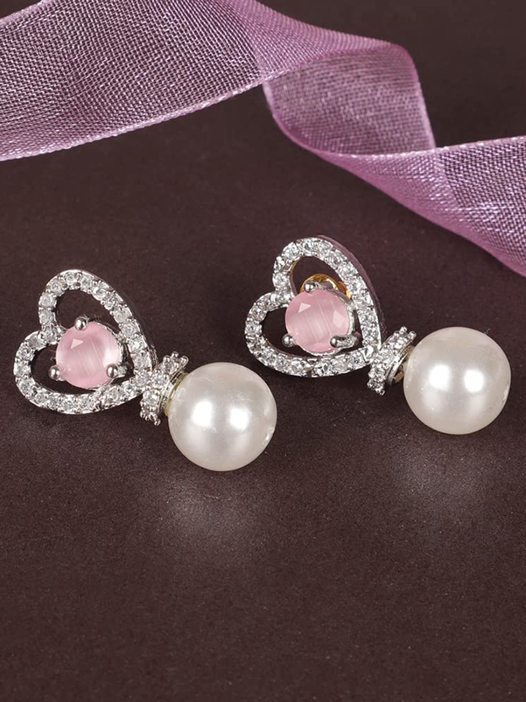 

The Pari Rhodium-Plated American Diamond Studded Studs Earrings, Silver