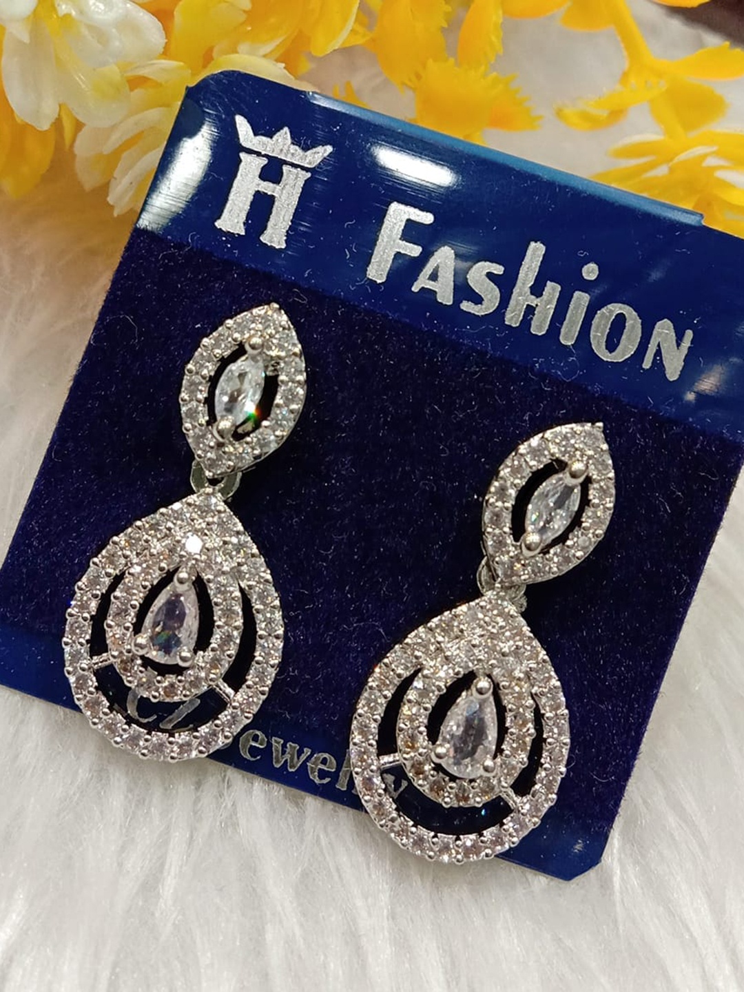 

The Pari Rhodium-Plated American Diamond Studded Drop Earrings, Silver