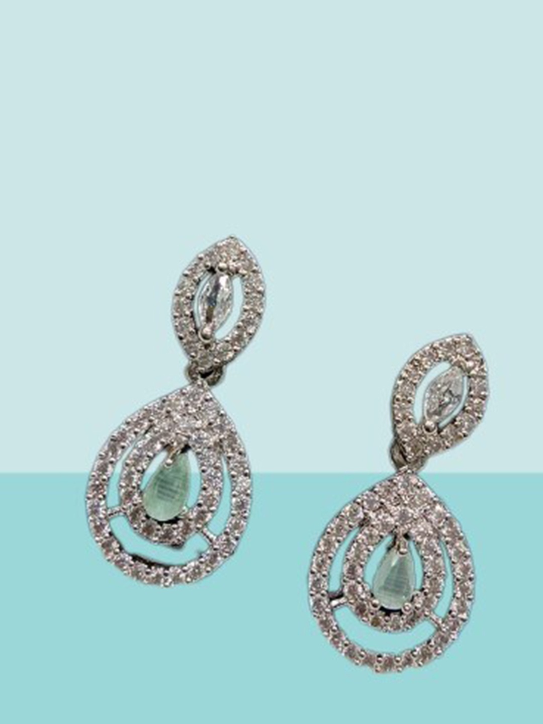 

The Pari Rhodium-Plated American Diamond Studded Contemporary Drop Earrings, Silver