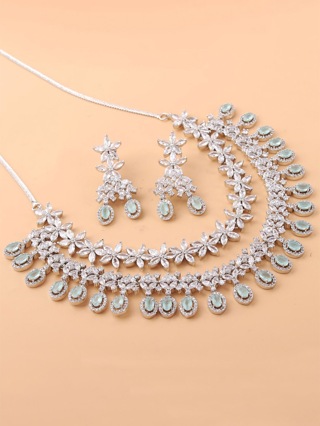

Mirana Rhodium-Plated Stone-Studded Layered Jewellery Set, Silver