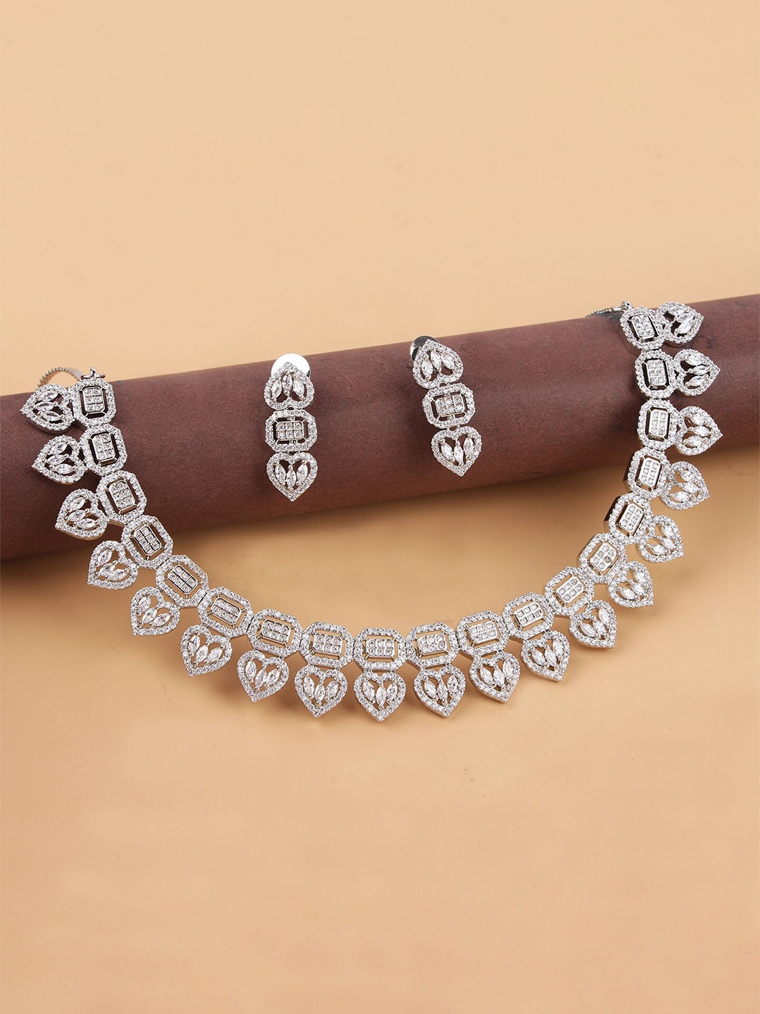 

Mirana Rhodium-Plated American Diamond Studded Jewellery Set, Silver