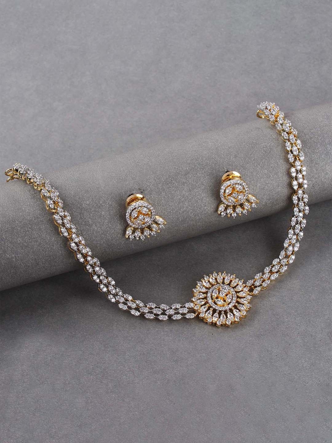 

Mirana Gold-Plated American Diamond Studded Choker Necklace and Earrings