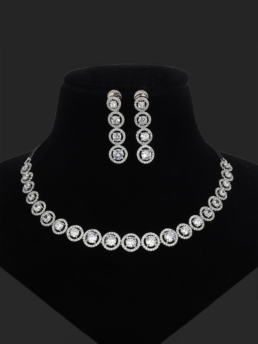 

Mirana Rhodium Plated Round Shaped Necklace and Earrings, Silver