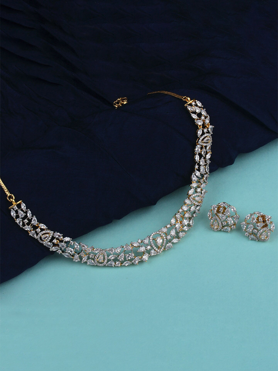 

Mirana Gold Plated Tossed Studded Necklace With Earrings