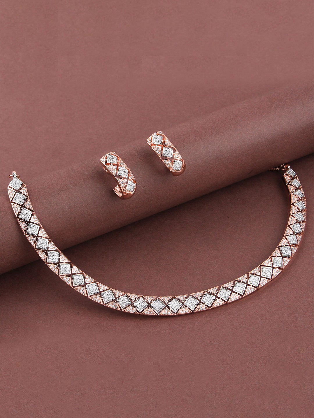 

Mirana Gold-Plated Sleek Necklace With Earrings, Rose gold