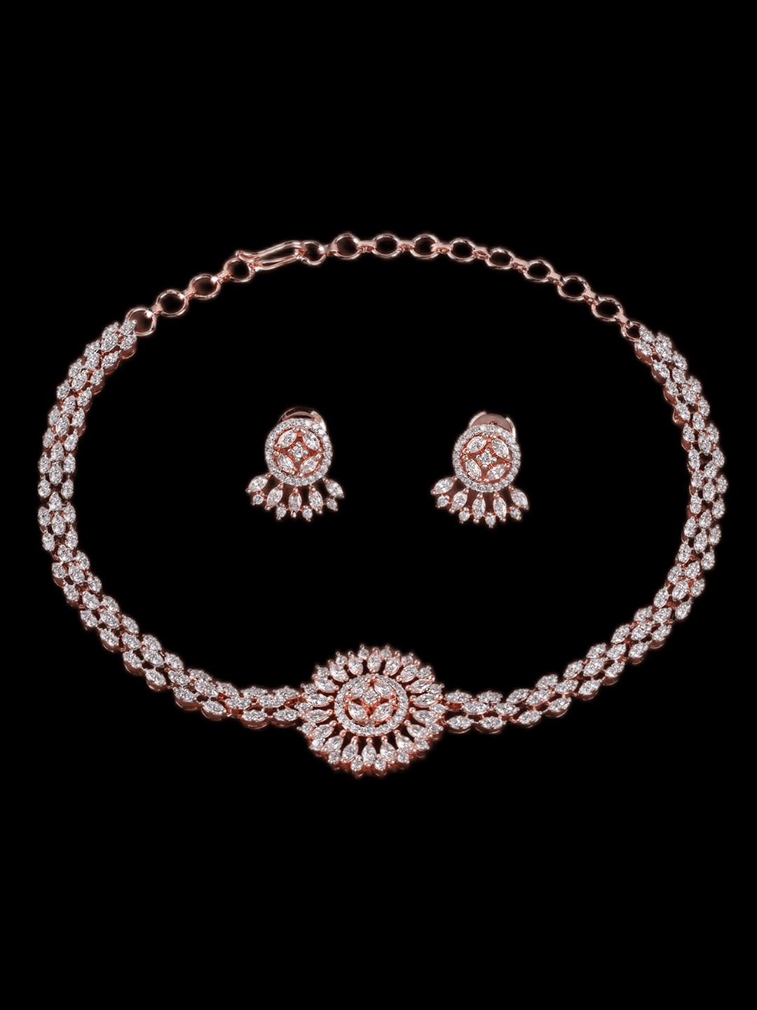 

Mirana Rose Gold-Plated AD Studded Camellia Sleek Choker Set