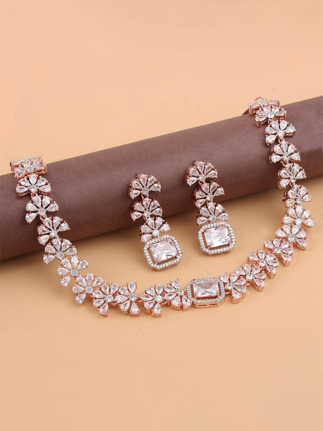 

Mirana Rose Gold Plated American Daimond Studded Jewellery Set
