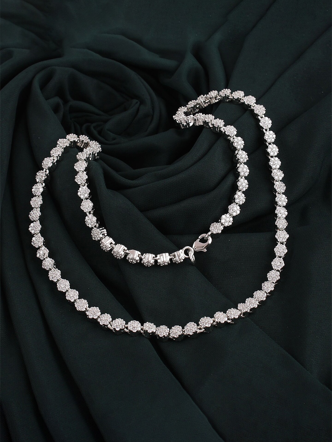 

Mirana Rhodium-Plated American Diamond Studded Necklace, Silver