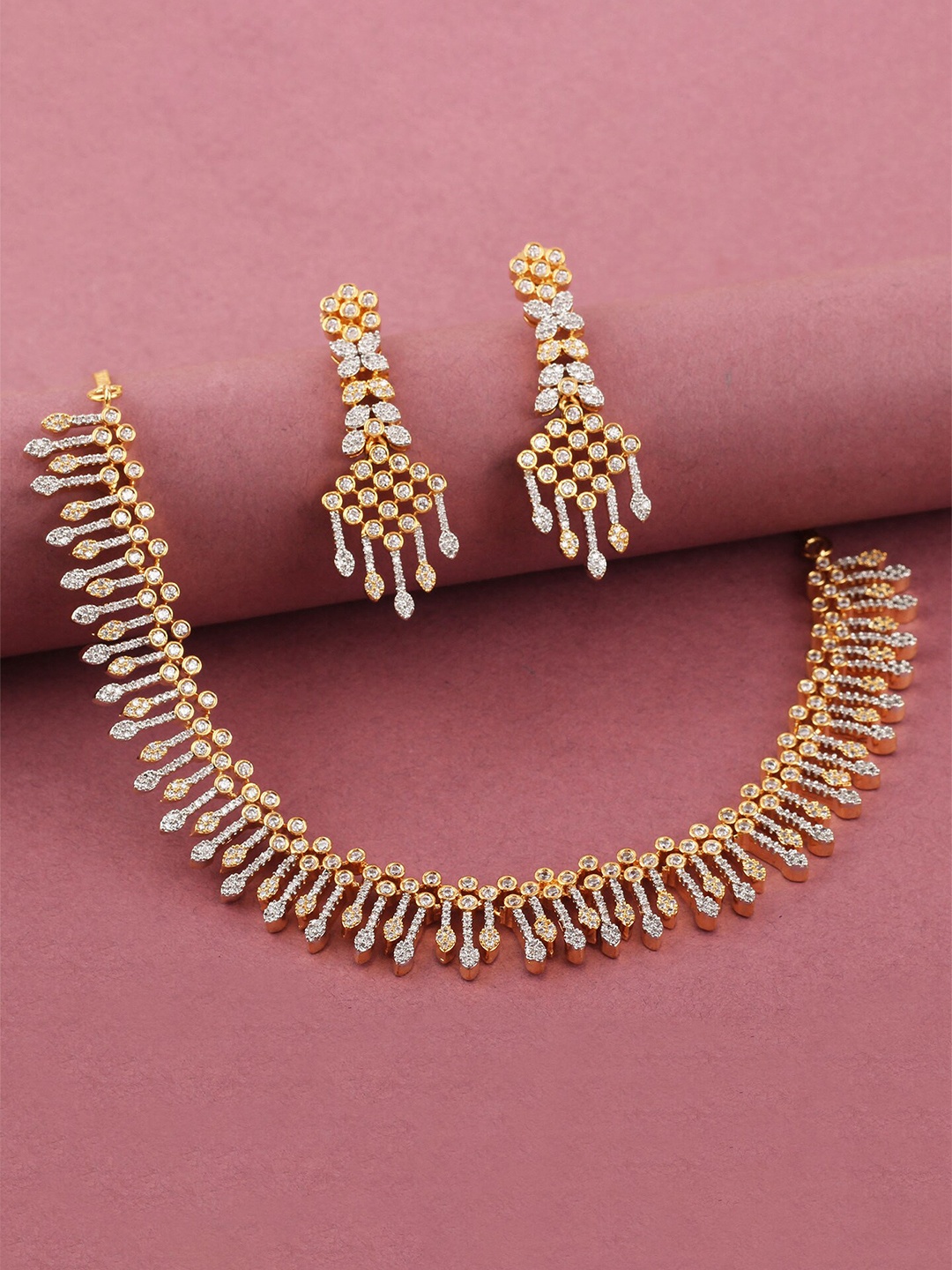 

Mirana Gold Plated American Diamond Studded Necklace And Earrings