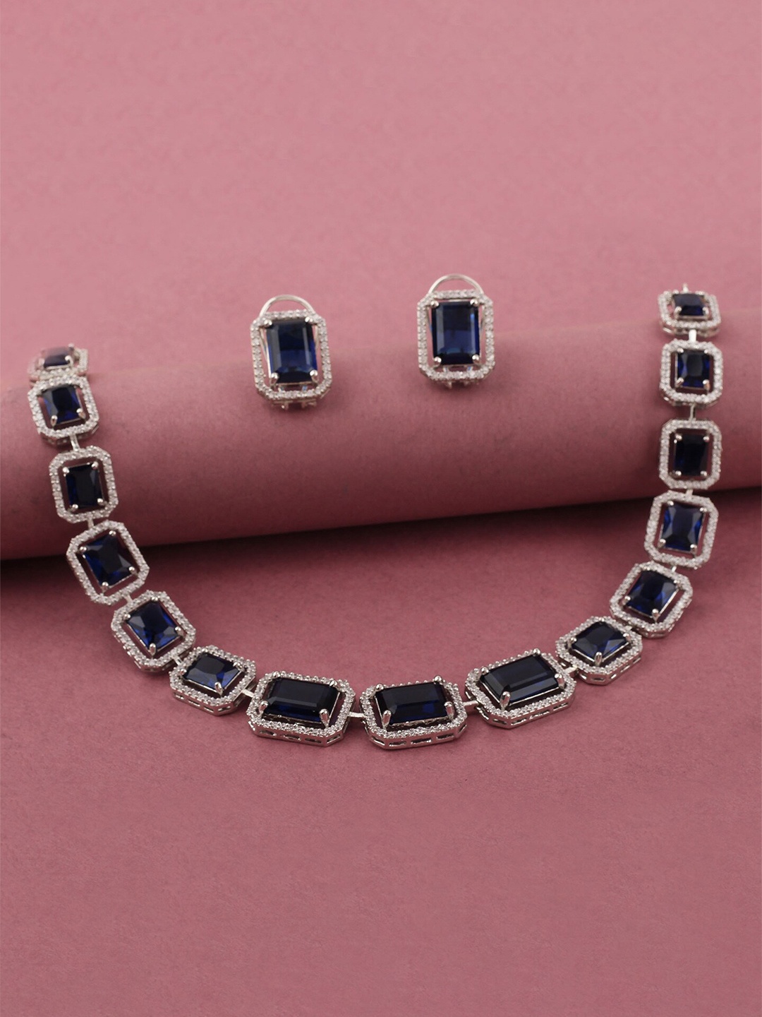 

Mirana Rhodium-Plated American Diamond Studded Necklace And Earrings, Silver