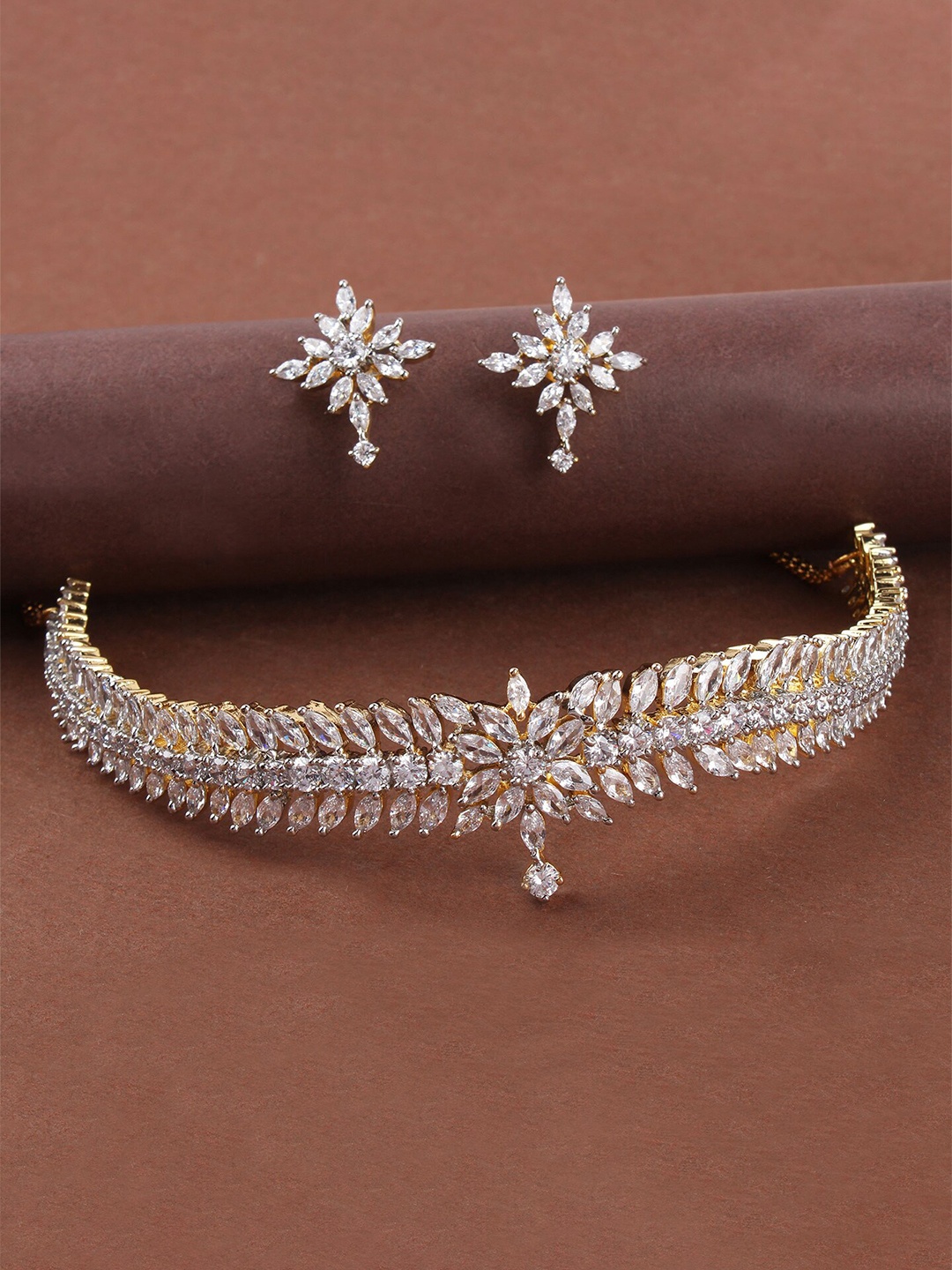 

Mirana Gold Plated American Daimond Studded Choker Necklace And Earrings