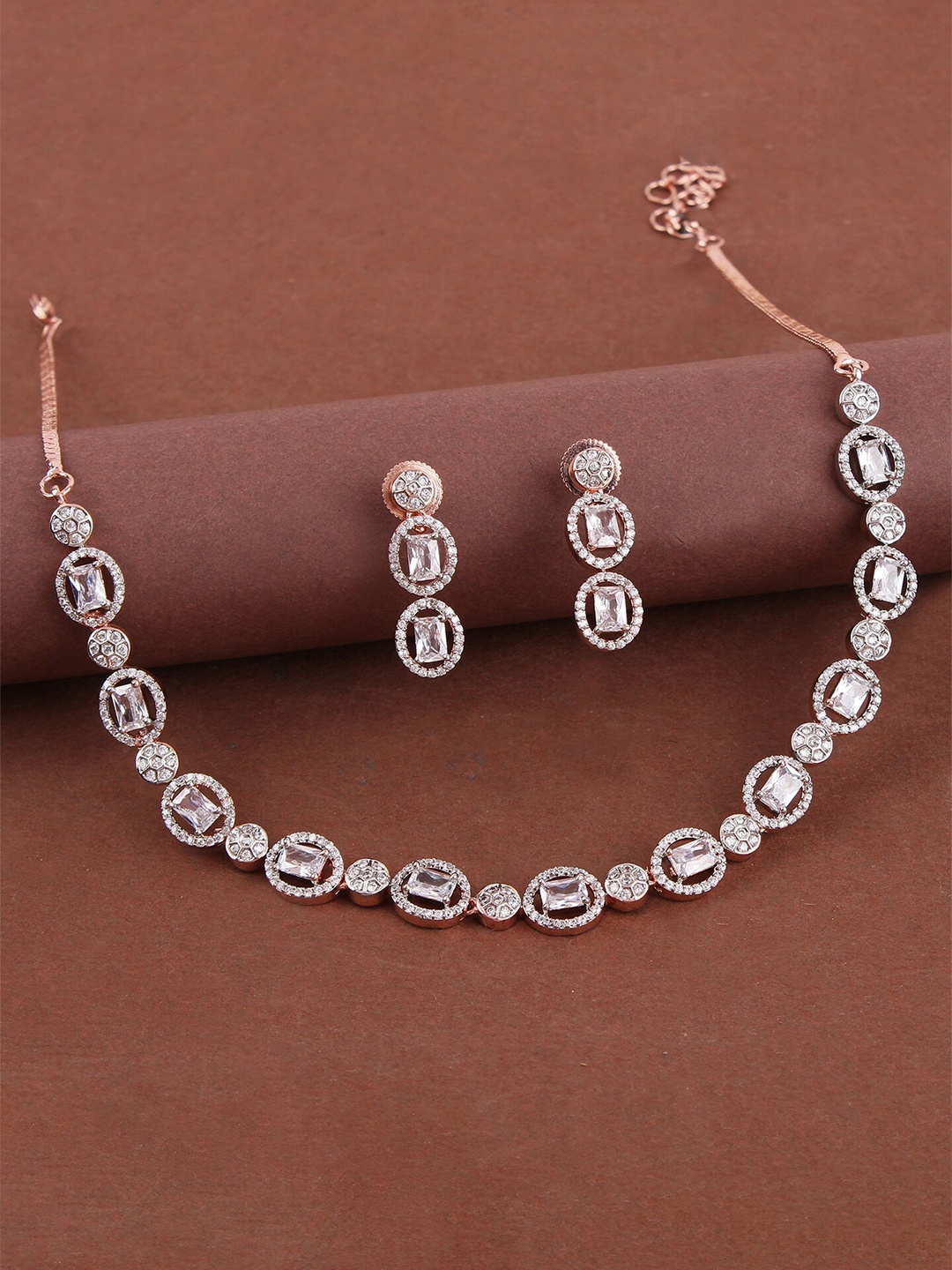 

Mirana Rose Gold-Plated American Diamond Studded Jewellery Set
