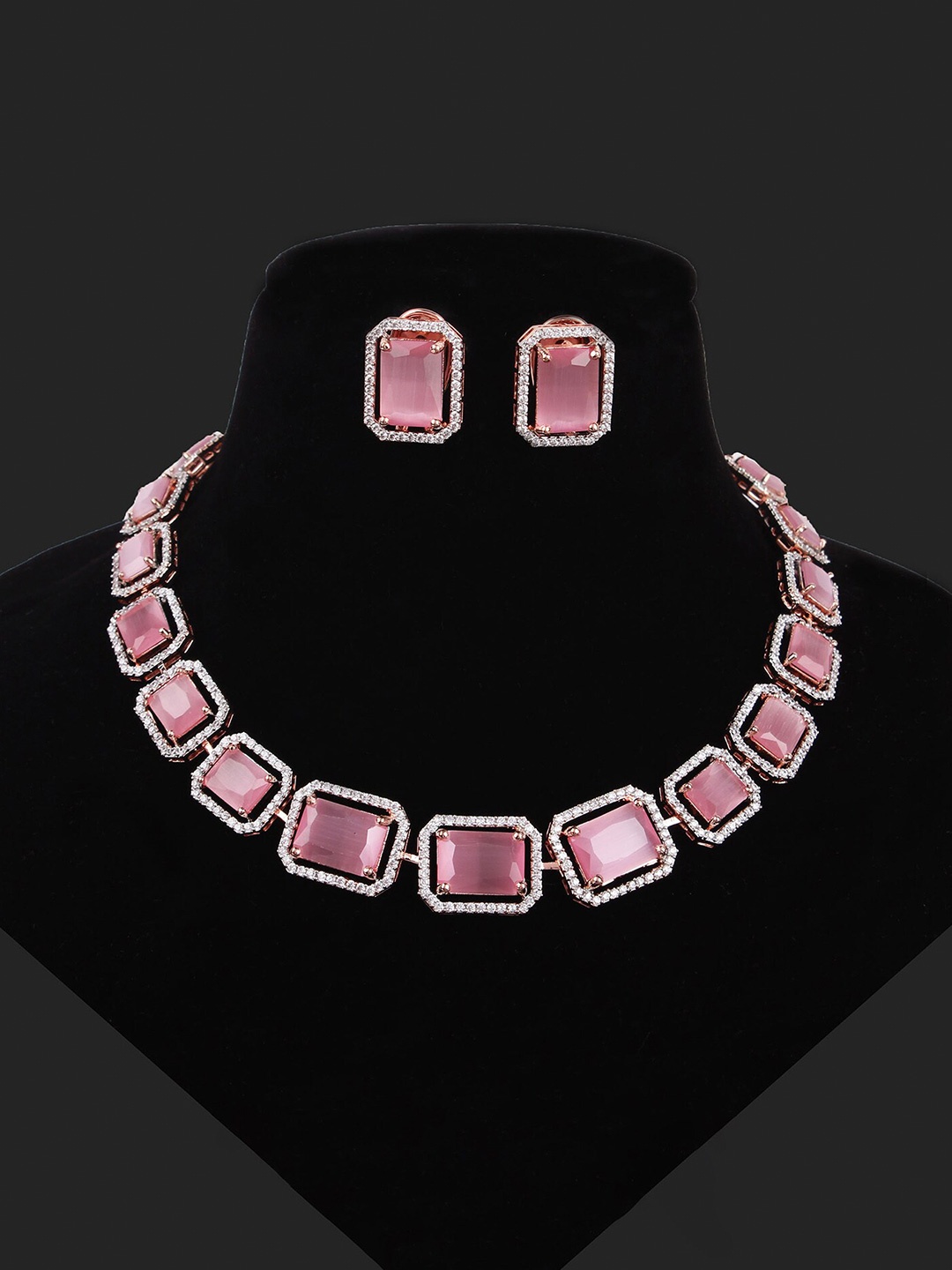 

Mirana Rose Gold Plated Octo Pastel Colored Designer Necklace Set, Pink