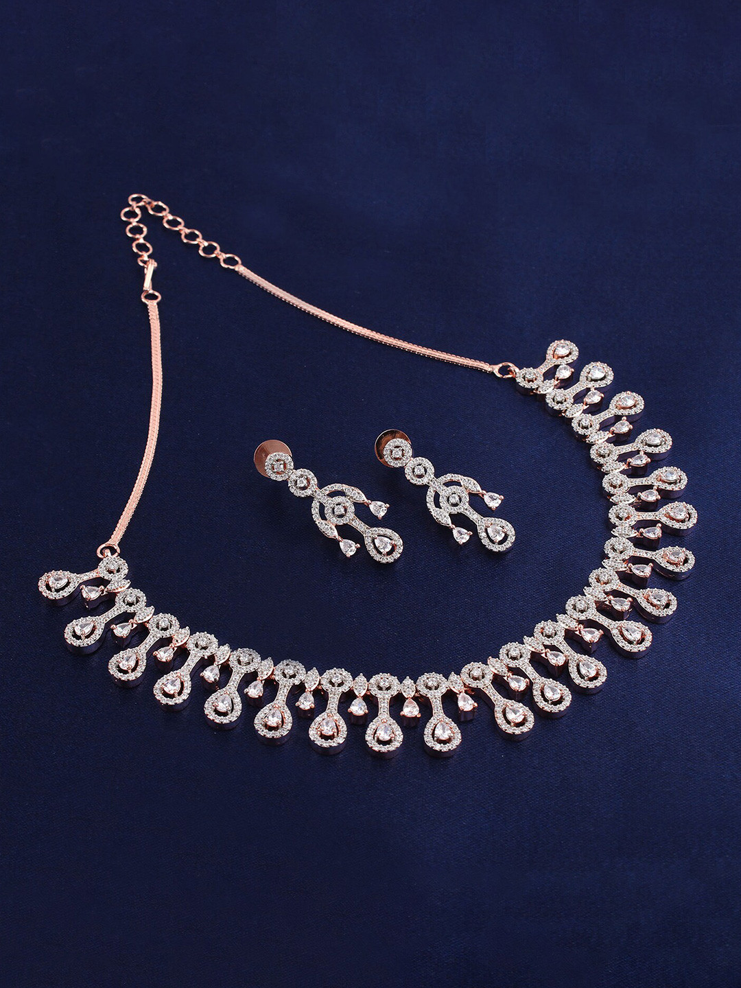 

Mirana Rose Gold-Plated Studded Millie Drop Fall Designer Necklace with Earrings