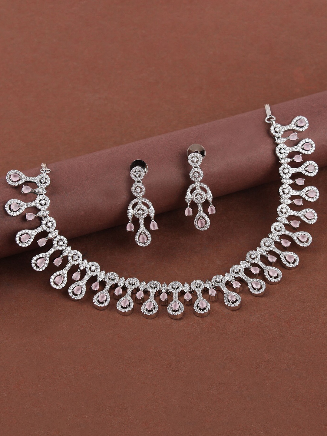 

Mirana Rhodium Plated American Daimond Studded Necklace, Silver