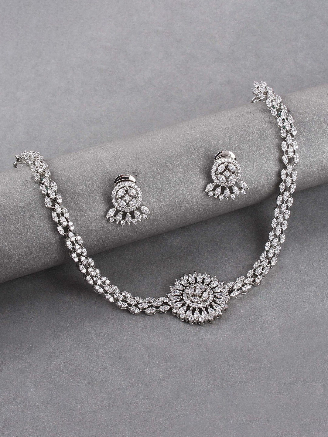 

Mirana Rhodium-Plated Stone-Studded Choker Jewellery Set, Silver