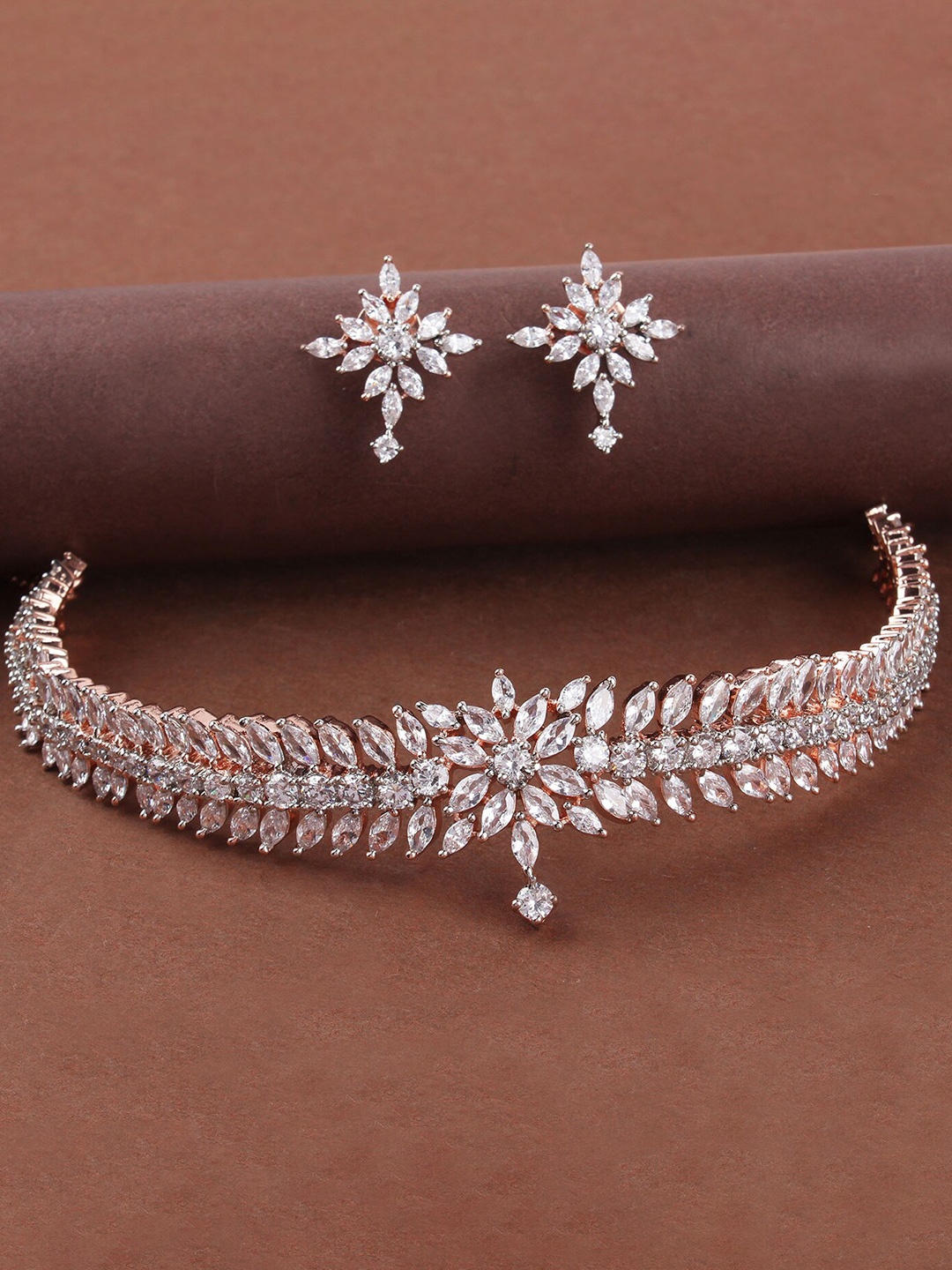 

Mirana Rose Gold Plated CZ Mini Crown Choker Set