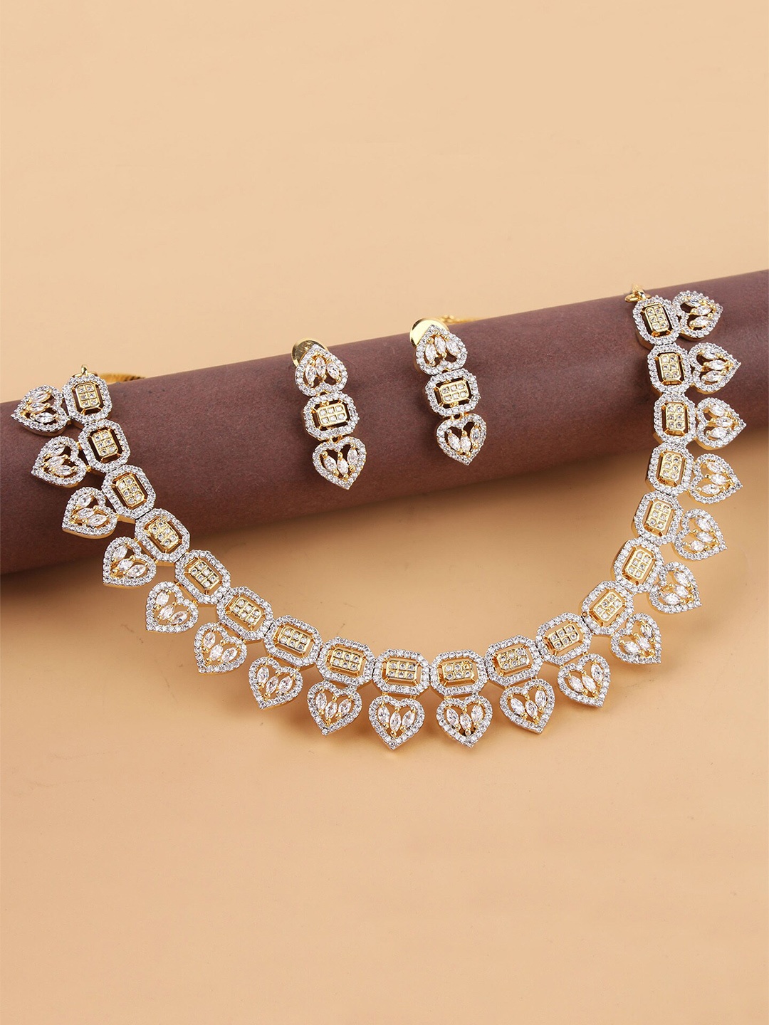 

Mirana Gold-Plated American Diamond Studded Necklace With Earrings