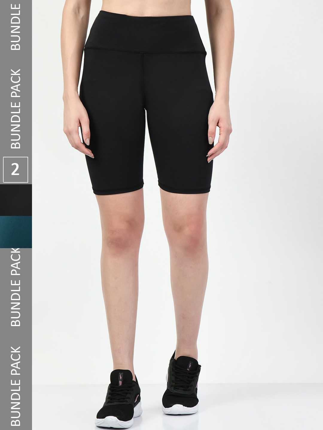 

Lebami Women Pack Of 2 Skinny Fit High-Rise Running Sports Shorts, Black