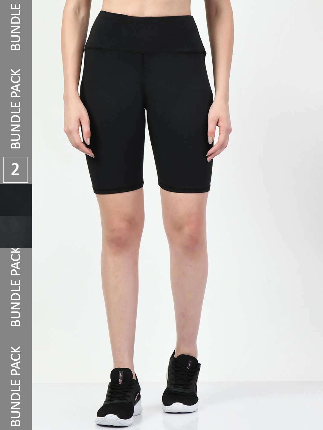 

Lebami Women Pack Of 2 Skinny Fit High-Rise Running Sports Shorts, Black