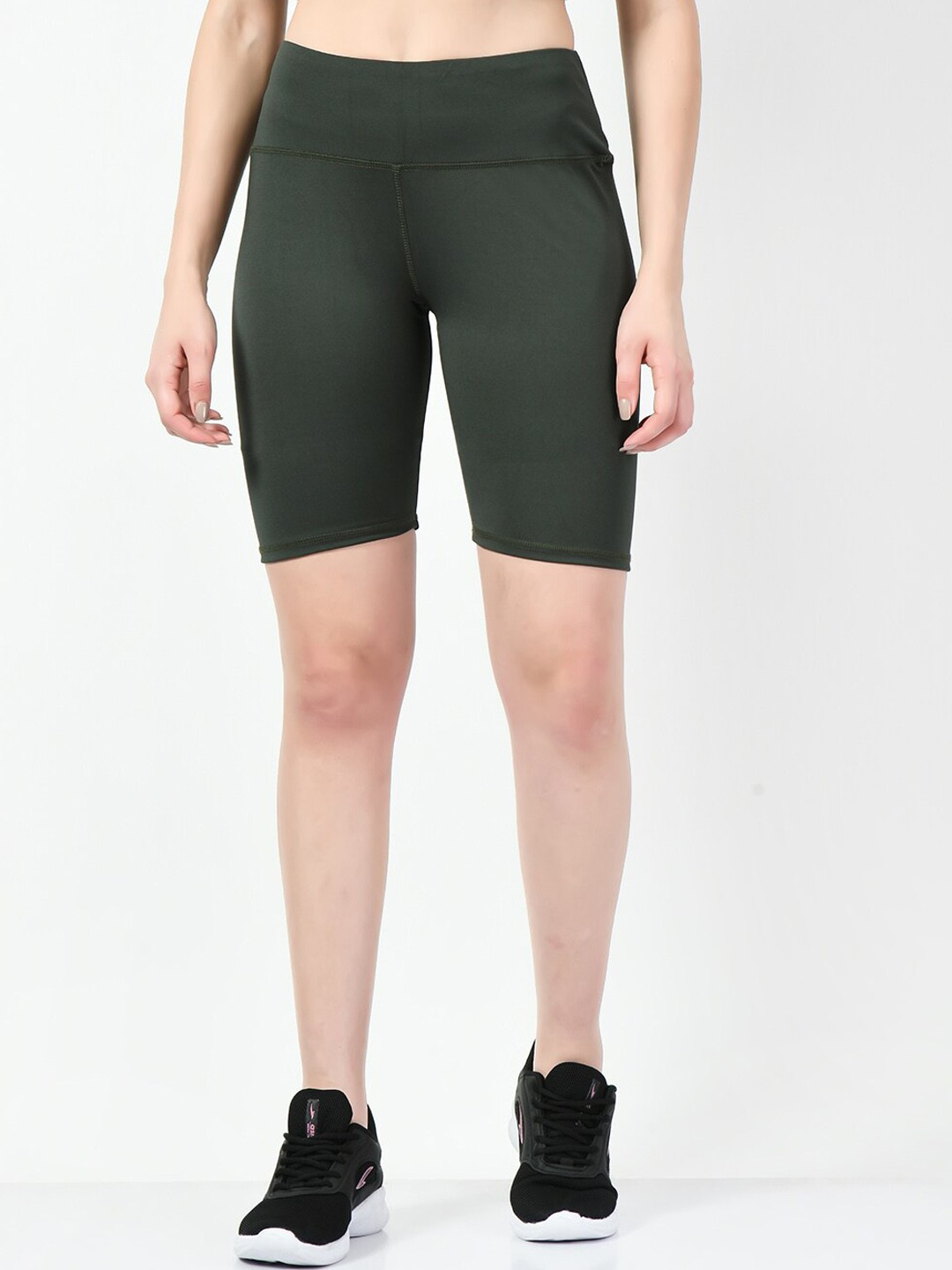 

Lebami Women Skinny Fit High-Rise Running Sports Shorts, Olive