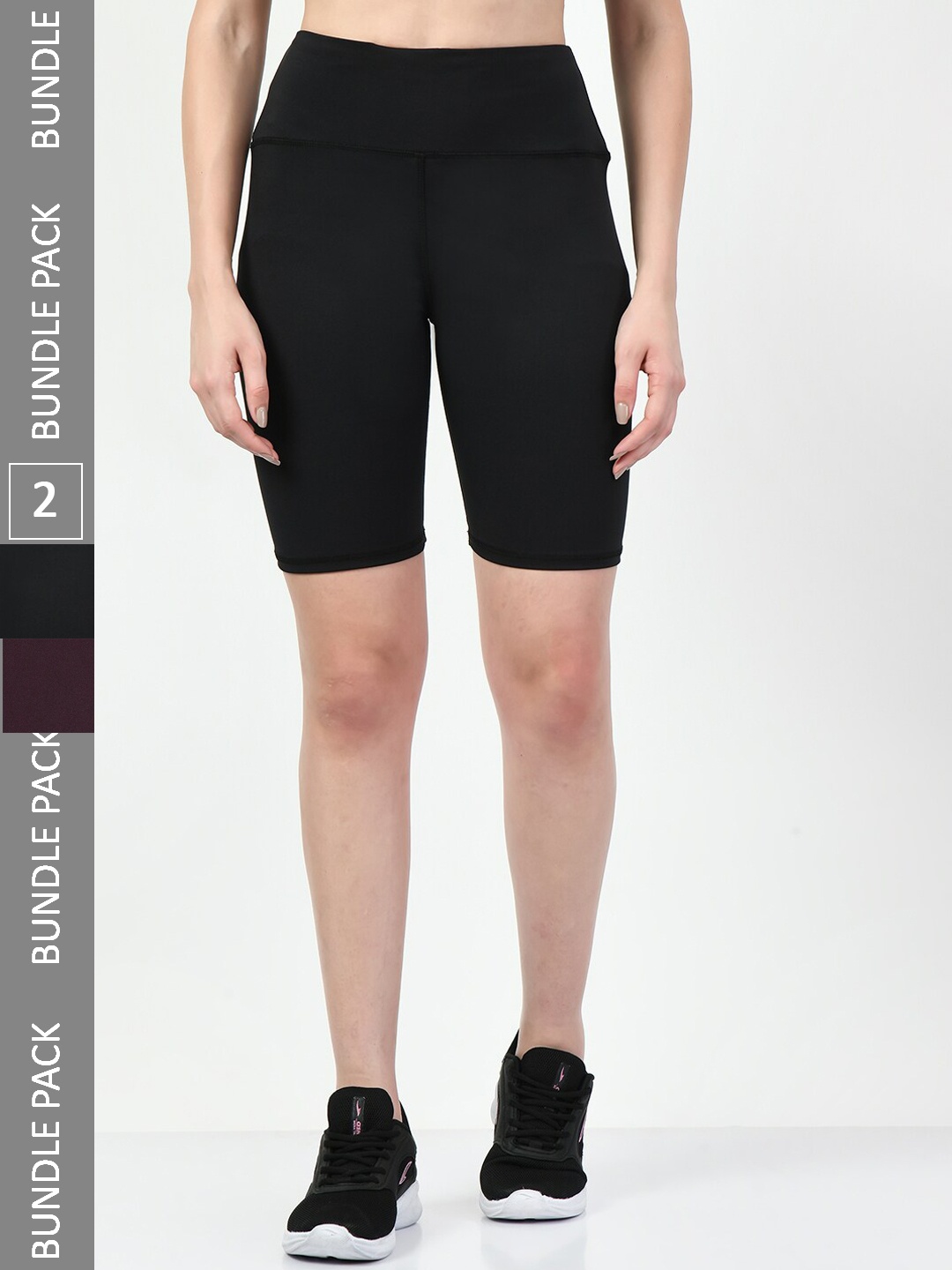 Lebami Women Pack Of 2 Skinny Fit High-Rise Running Sports Shorts, Black