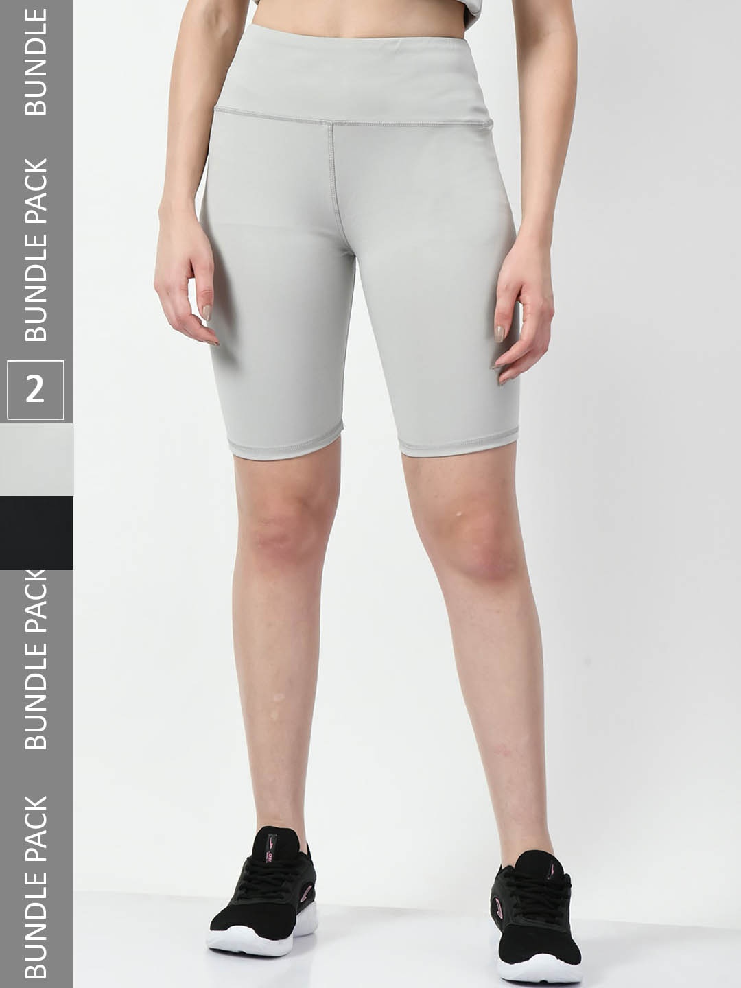 

Lebami Women Pack Of 2 Skinny Fit High-Rise Running Sports Shorts, Grey