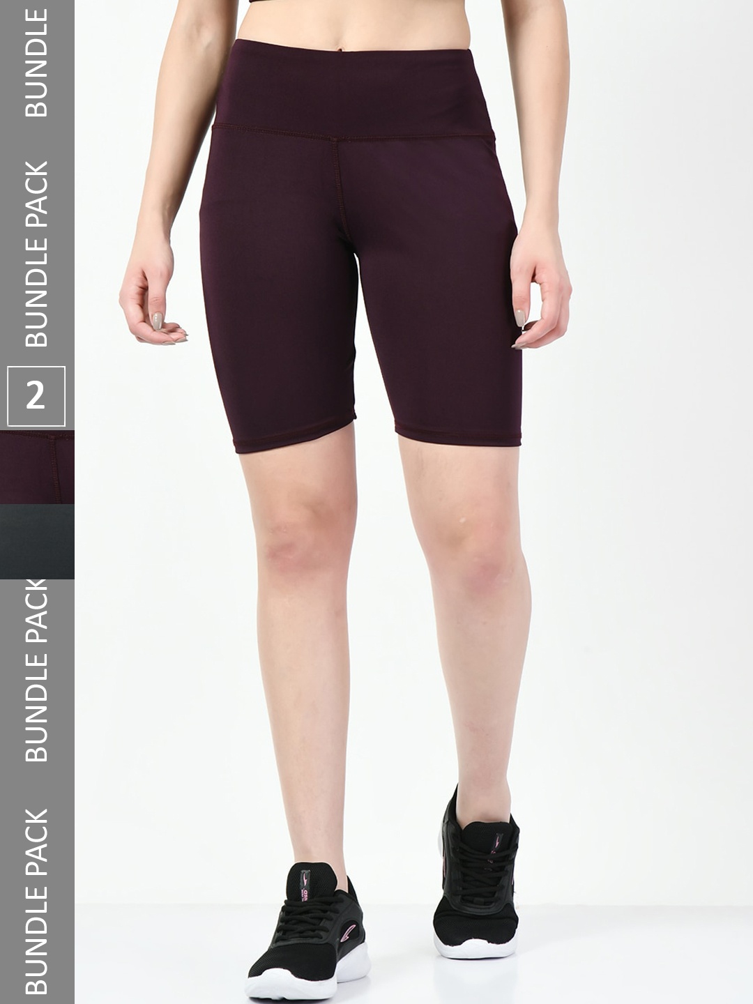 

Lebami Women Pack Of 2 High-Rise Skinny Fit Sports Shorts, Purple