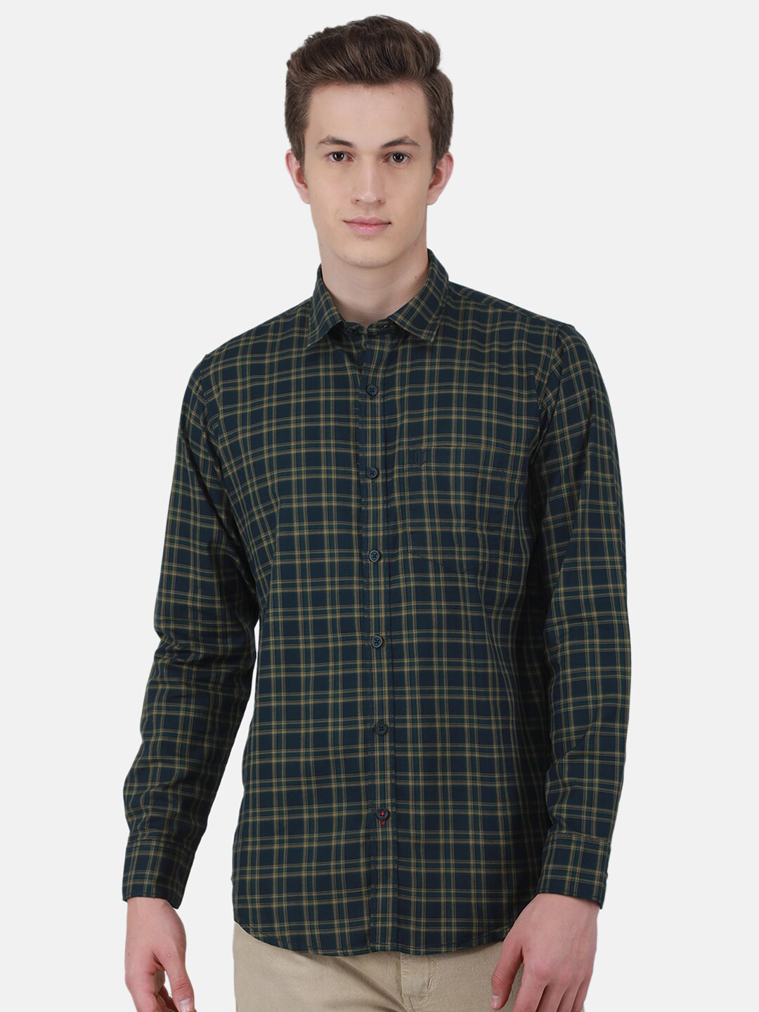 

Duke Slim Fit Tartan Checked Cotton Casual Shirt, Green