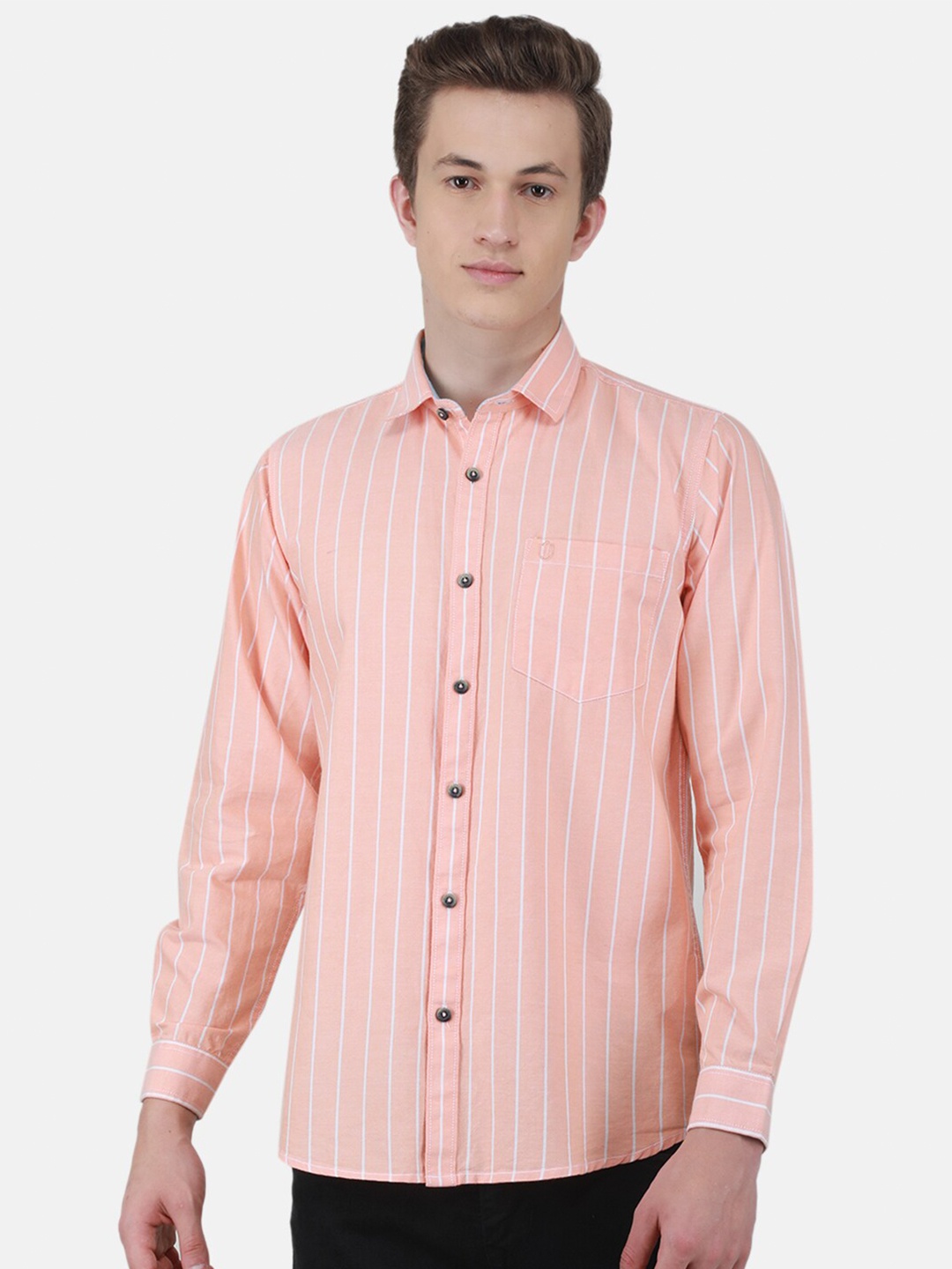 

Duke Striped Slim Fit Opaque Casual Cotton Shirt, Peach